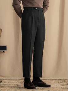 Mens Pants Wool Tweed Herringbone Vintage Dress Pant Trousers Regular Fit Suit Pants For Men - màu đen - Xem 2