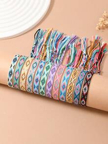 12pcs/Set Bohemian Friendship Bracelets, Machine Knitted & Handwoven, Vintage Nepali Handmade Bracelets Suitable For Beach & Resort - Multicolor 2 - View 3