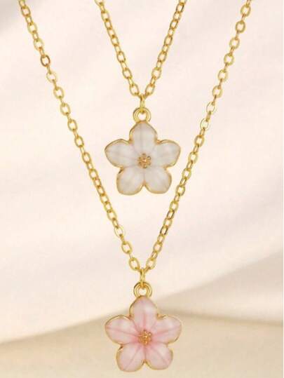 1 pieza Elegante collar con colgante de flor de 5 pétalos para mujeres, adecuado para fiestas, citas, playa, vacaciones y uso diario