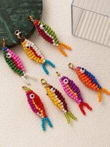 1PC Colorful Lucky Fish Bag Accessory Exquisite Handmade Beaded Embroidery Diy Koi Fish Keychain Unique Niche Necklace Pendant Gift - Multicolor - View 10
