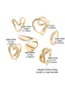 6Pcs Hollow Out Design, Light Luxury, Stylish And Cool Ring Set, Women's Ring, Internet Celebrity Jewelry, Non Fading Ring, Cold Wind Hip-Hop Index Finger Ring, Best Friend Gift