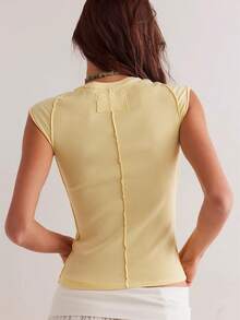 Women Rib Knit Cap Sleeve Crew Neck T-Shirts Casual Summer Slim Fitted Shirts Crop Tee Tops Holiday Beachwear Going Out Tops Party Clubwear Sportswear Tank Tops - 黃色 - 查看 5