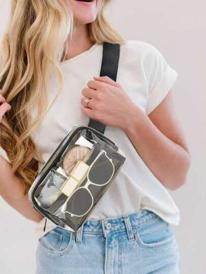 1个女士防水透明腰包 - 户外露营旅行便携透明PVC腰包