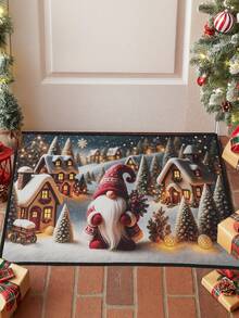 1pc Christmas Decor Doormat, Red Gnome & Christmas Tree Design Non-Slip Floor Mat/Rug, Polyester, Suitable For Christmas Party, Bathroom, Bedroom, Living Room, Kitchen, Fireplace Decor, Indoor/Outdoor Christmas Decoration, 2026 Winter Holiday, Christmas Party Gift, Party Favor, Christmas Supplies, 2025 Christmas Decor, Halloween - Red Faceless Doll & Christmas Tree - View 5