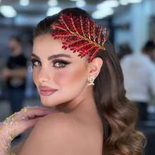 1pc Women Rhinestone Red Bridal Headpiece, Suitable For Wedding, Ceremony, Party Valentine's Day Accessories - Red - View 2