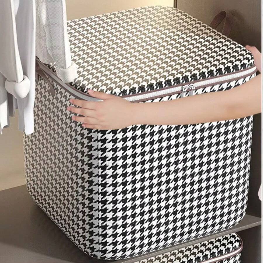 Caja de almacenamiento plegable grande de 110 litros, caja de almacenamiento no tejida grande, caja de almacenamiento de colchas, caja de almacenamiento de ropa doméstica - Negro - Ver 1