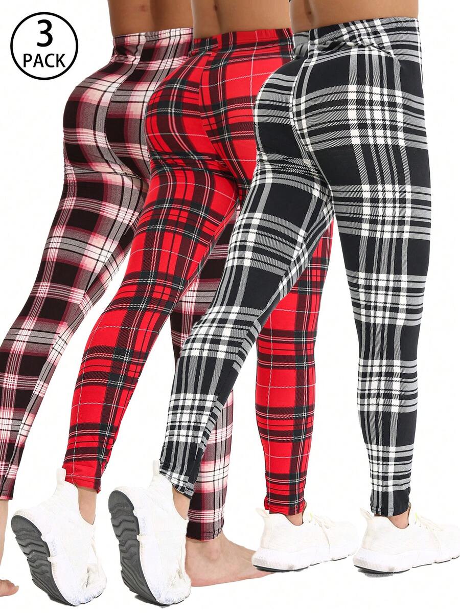 paquete de 3 leggins casuales de mujer para otoño/invierno, elegantes, cómodos, de gran elasticidad, aptos para deportes, acondicionamiento físico, yoga, uso diario, con estampados a cuadros y rayas, adecuados para gimnasio, correr, plancha, viajes, playa, vuelta al colegio, vacaciones y fiestas