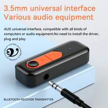 VAORLO 新款 USB 蓝牙 5.3 音频接收器适配器，无线立体声音乐，3.5mm AUX R/L RCA 接口，带麦克风，支持 U 盘播放，适用于车载扬声器功放和桌面功放。 - 彩色 - 查看 7