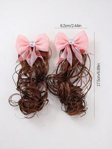 1 Pair Girls Coral Red Strawberry Print Rhinestone Mesh Bow Hair Clips, Cute Princess Style Hair Accessories - Multicolor - View 6