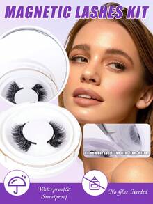 2 pares de pestañas magnéticas naturales, sin necesidad de pegamento, hechas a mano, reutilizables, longitud de 5-13 mm, aplicador de pestañas de 3 pasos, adecuado para bodas, fiestas, citas, viajes, uso diario, ideal para principiantes y adecuado para bodas, citas, fiestas, vacaciones, perfecto como set de pestañas para regalo de Navidad/Halloween - Blanco y Negro - Ver 3
