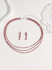 2pcs Women's Luxury Jewelry Set, Crystal Necklace + Earrings, Elegant And Suitable For Daily Wear And Other Festivals