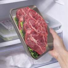 1pc Stainless Steel Food Storage Container - Kitchen Organization Set With Black Transparent Sealed Lid, Stackable, Suitable For Salad, Fruit, BBQ Side Dish Plate - Fruit Plate, Steamed Fish, Baked Fish Plate, For Refrigerator & Freezer