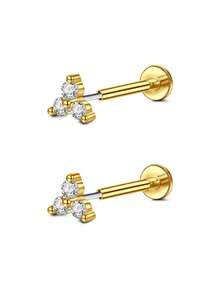 Threadless Flat Back Earring Stud Hypoallergenic Stainless Steel Push Pin Flower Cartilage Earring Helix Tragus Conch Nose Piercing Jewelry For Women - Multicolor - View 17