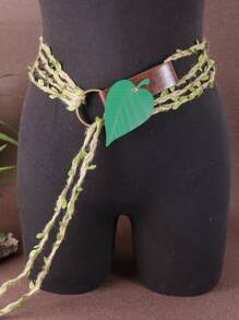 1 套绿叶手工编织绳和 PU 皮革扣复古维京集市 LARP 精灵森林服装角色扮演道具 DIY 绳带文艺复兴配饰万圣节 - A - 查看 2