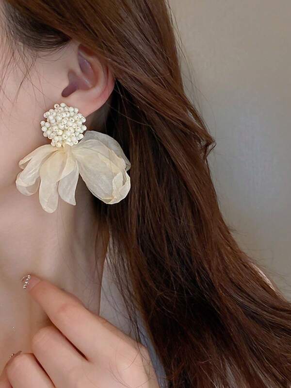 1 Pair Floral Vacation Style Earrings, Fashionable & Versatile Daily Accessory (Handmade, Bead Quantity And Position Random)