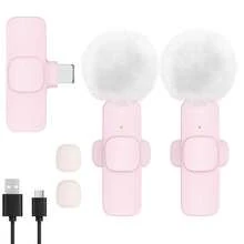无线领夹式麦克风兼容 Iphone TypeC iPad 领夹式麦克风即插即用 2.4G 超低延迟内置降噪芯片工作时间用于视频录制采访播客 Vlog（粉色），领夹式麦克风兼容，播客麦克风>粉色，迷你粉色麦克风 - 粉色 - 查看 1