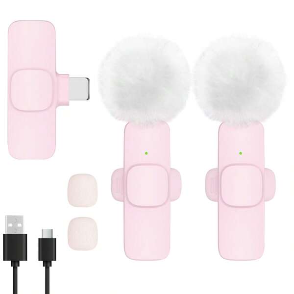Wireless Lavalier Microphone Compatible With Iphone TypeC IPad Lapel Mics Plug-Play 2.4G Ultra-Low Delay Built-In Noise Reduction Chip Working Time For Video Recording Interview Podcast Vlog(Pink),Lavalier Microphone Compatible,Podcast Mic>Pink,Mini Pink Microphone