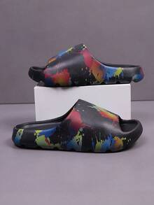 2025 Nova Onda Esponjosa Casal Ins Bottom Interno Massageador Chinelos Rasteiros Chinelos Casuais Chinelos Esportivos Sola Grossa Impressão de Moda em Cores - Preto - Visão 5