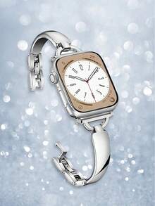 1pc Women's Fashionable Charm Metal Band Bracelet, Compatible With Apple Watch Bands 40mm, 38mm, 41mm, 42mm, 44mm, 45mm, 46mm, 49mm, Compatible With Ultra2, SE, 10, 9, 8, 7, 6, 5, 3, 2, 1 Series, Accessory - Silver - View 5