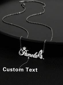 Collar con placa con logo personalizado de corona y mariposa, regalo de joyería personalizada para amigos, familia, cumpleaños, vacaciones, aniversario, adecuado para fiestas y vacaciones, moda de otoño, retro