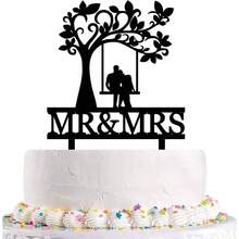 Funny Wedding Cake Topper, The Bride And Groom Sitting In Swing Under Tree Cake Topper, Romantic Wedding Shower/Anniversary Cake Ornament(Tree  Swing) - Initial - View 2