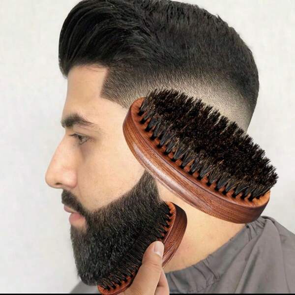 Brosse à barbe pour hommes - Brosse à barbe en bois naturel, outil de nettoyage multifonction doux pour la barbe, brosse de rasage pour la barbe, peigne de massage du visage pour la moustache, brosse de coiffeur, peigne à cheveux, dompte les cheveux rebelles, brosse de nettoyage des poils faciaux, outil de toilettage et de mise en forme de la barbe pour hommes, convient pour les voyages