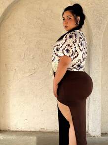 Truni 大码休闲几何印花流苏下摆 T 恤 女士夏季服装和度假服装 女士和狂欢服装 节日流苏下摆演唱会服装女装 女士波西米亚风/波西米亚风夏季上衣 夏季新款 女士波西米亚风/波西米亚风夏季新款