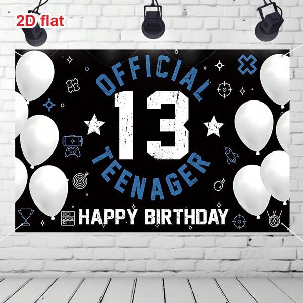 Happy 13th Birthday Decoration For Boyss Girlss Official Teenager Backdrop Banner Blue White 13 Year Old Birthday Party Yard Sign Photo Props Decor Supplies Sturdy