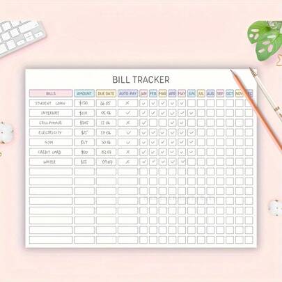 1pc Laminated Annual Bill Payment Tracker, Bill Payment Checklist, Bill Payment Log, Expense Tracker, Bill Planner, Reusable, Laminated, High Quality Craftsmanship