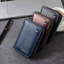 Borsa per carte di credito casual da uomo, borsa a coin con posizionamento multi-tasca in tessuto semplice e di grande capacità, custodia per schede