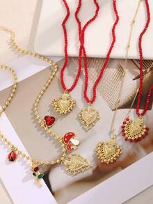 1件 Y2K 时尚优雅奢华不对称心形蘑菇串珠吊坠项链,红色,适合送给姐妹、情侣,适合情人节、日常佩戴、派对、婚礼、节日(由于产品材质特殊,红色珠子与图片可能存在轻微色差。) - 項鍊 - 查看 7