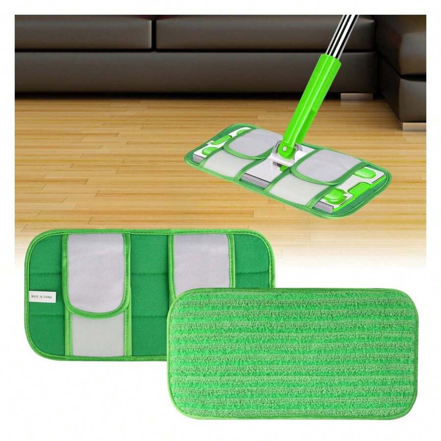 Microfiber Mop Pads Compatible With Sweeper Mops, Reusable And Washable Replacement Floor Mop Pad Refills For Multi Surfaces Wet & Dry Household Cleaning 11.4" X 5.9" Green - 彩色 - 查看 1