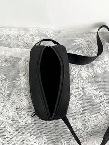 Women Nylon Solid Color Stylish & Versatile Sardine Print Minimalist Design Chest Bag/Coin Purse/Phone Bag - Black - View 4