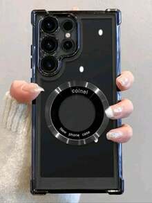 1 件电镀框架透明手机壳，带无线充电功能，兼容三星 Galaxy S24 23 22 Ultra Plus，提供保护和时尚设计，防水防震防摔防刮 - 黑色 - 查看 1