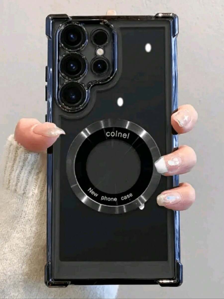 1 件电镀框架透明手机壳，带无线充电功能，兼容三星 Galaxy S24 23 22 Ultra Plus，提供保护和时尚设计，防水防震防摔防刮 - 黑色 - 查看 1