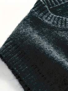 休闲简约百搭通勤套头毛衣，圣诞节加大码女式背心，春秋冬季时尚纯色圆领加大码针织开衫，下摆开衩 - 墨綠色 - 查看 4