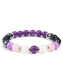 天然紫水晶抗焦虑手链，男女皆宜，冥想珠宝，放松、镇静、平衡、积极、释放消极情绪 - 彩色 - 查看 7