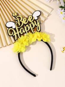 1pc Cute Bee Headband For Girls Gold Glitter Happy Bee Hairband Yellow Mesh Flower Bee Head Band Adorable Bee Insect Headwear Sparkling Vacation Party Hair Band Teens Hair Accessories