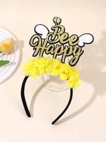 1pc Cute Bee Headband For Girls Gold Glitter Happy Bee Hairband Yellow Mesh Flower Bee Head Band Adorable Bee Insect Headwear Sparkling Vacation Party Hair Band Teens Hair Accessories