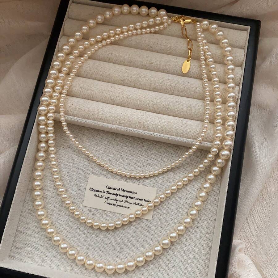 Mehrschichtige Perlenkette, luxuriöse minimalistische dekorative lange Kettenkette Halskette, Choker Halskette für Frauen, hochwertiges Anhänger Accessoire