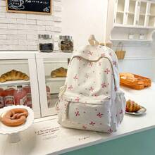 The New Japanese-Style Fresh And Artistic Versatile Large-Capacity Bowknot Printed Backpack Is Suitable For Students To Go To School, Attend Classes, Study Independently, And Commute. It Is Also A Great Holiday Gift For Ladies.