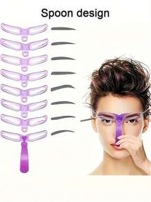 8片装可重复使用眉形模板，眉形塑造套装，眉妆模板，眉形修饰器，带手柄的眉毛修型模板，易于使用的眉形定型套装 - 8种不同眉形，耐用PVC材质带手柄的修型卡，可完美勾勒眉形，眉毛修剪器，眉毛绘制工具，化妆工具，美容工具 - 彩色 - 查看 2