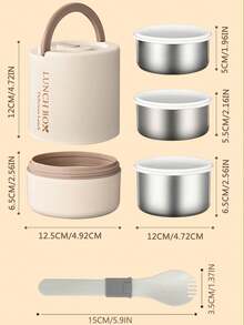 4pcs Portable Thermal Insulated Lunch Container Set (47.5oz), Suitable For Adults And Kids, Stackable 304 Stainless Steel Bento Box With Utensils, For Hot Food, Insulated Lunch Bag, Induction Cooktop And Microwave Friendly - Multicolor - View 12