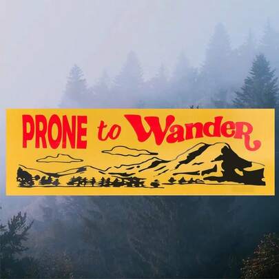1PC 7 Inch Prone To Wander Quote Sticker, Retro 70s Vintage Outdoorsy Aesthetic Decal, Removable Outdoor Waterproof Vinyl Durable Creative Gift, Inspirational Hiking Camping Adventure Fashion Sticker For Any Smooth Surface Laptop, Tablet, Car Rear Window, Bumper, Truck Sticker, Skateboard, Luggage, Refrigerator