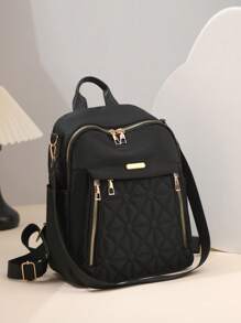 女士牛津背包 - 时尚耐用的旅行背包，配有可调节肩带、多个隔层和金色金属配件，适合工作、周末旅行的休闲背包