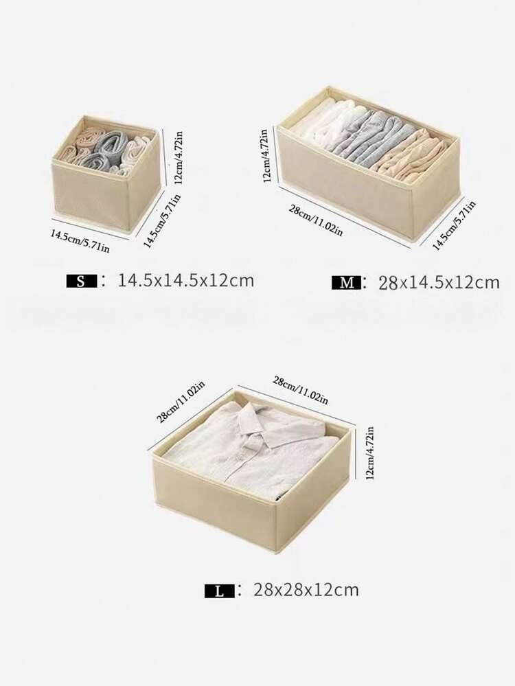 1/3/6/9 件套极简可折叠布艺收纳盒，衣柜/梳妆台抽屉整理盒，收纳篮，内衣收纳盒，纯色收纳容器 - 米色 - 查看 8