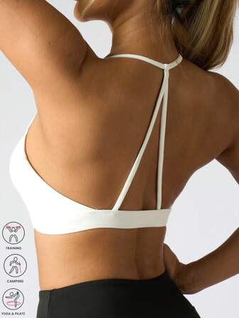 1 pieza Sujetador deportivo simple y elegante de estiramiento para mujer