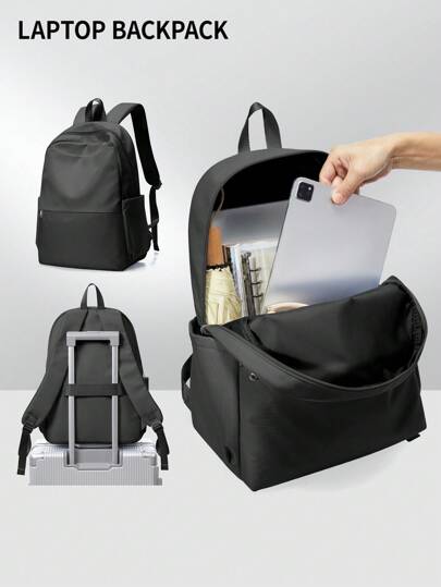 纯色女士背包大号学校背包笔记本电脑背包带笔记本电脑隔层，适用于 14-15.6 英寸笔记本电脑，轻便耐用的学生书包，防水旅行包，实用的户外徒步旅行背包，带有多功能口袋，适合通勤、上学、工作、旅行的休闲背包，2 种颜色可选书包