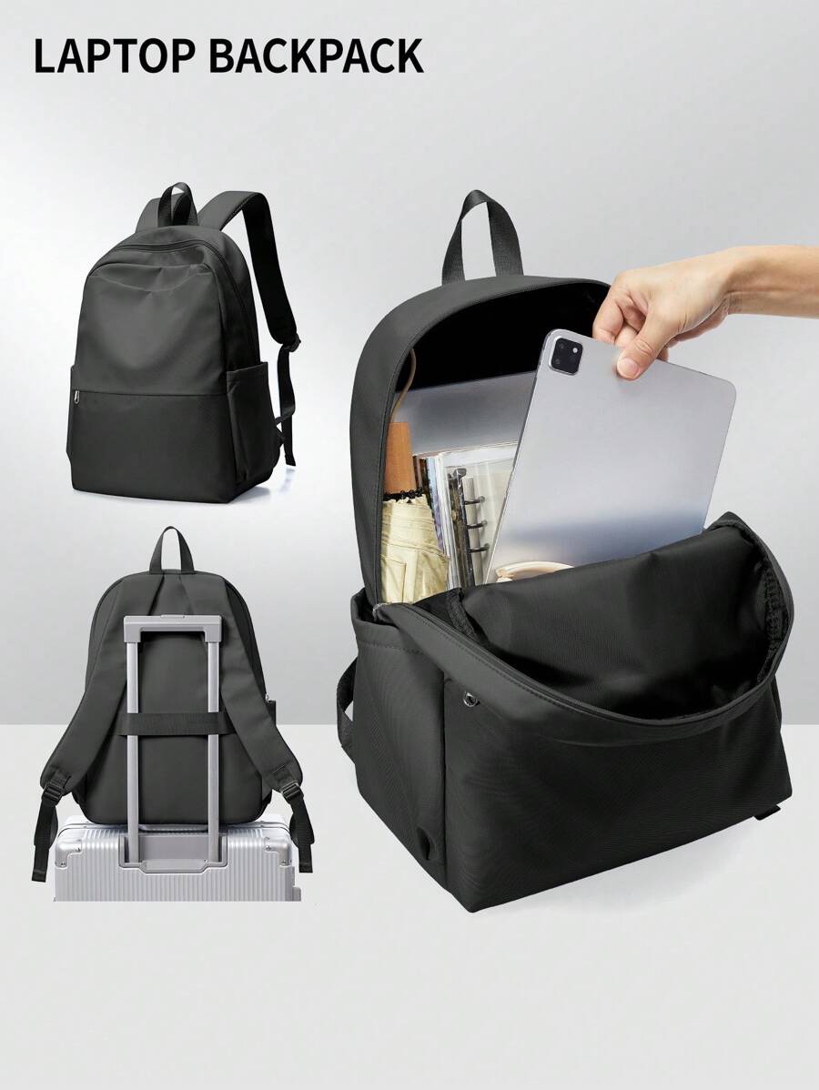 纯色女士背包大号学校背包笔记本电脑背包带笔记本电脑隔层，适用于 14-15.6 英寸笔记本电脑，轻便耐用的学生书包，防水旅行包，实用的户外徒步旅行背包，带有多功能口袋，适合通勤、上学、工作、旅行的休闲背包，2 种颜色可选书包