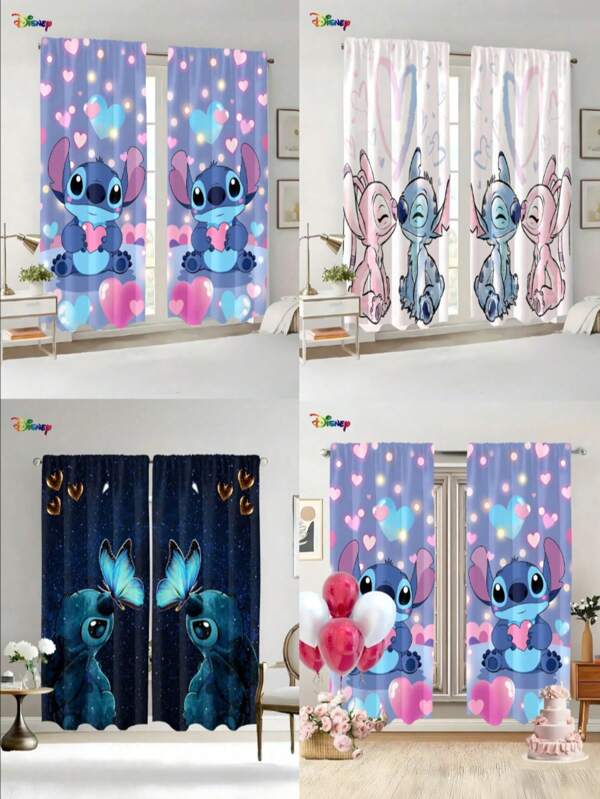 Disney 2 buc, Disney, Perdele, Desene animate drăguțe cu Stitch, Potrivite pentru decorarea casei, Cu design de gură de stâlp, Potrivite pentru dormitoare, birouri, bucătării, camere de zi și camere de studiu, Ușor de instalat